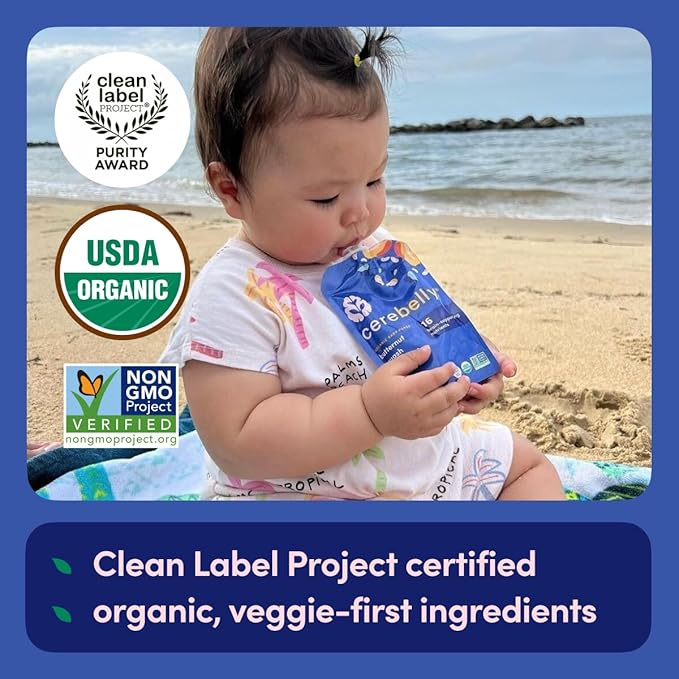 Cerebelly Organic Baby Food Pouches – Organic Hearty Veggie Purees | 16 Nutrients, No Added Sugar, Non-GMO | Blended Toddler Food | 4oz BPA-Free | 4 Flavors | 8 Pack