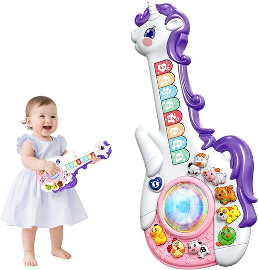 Marstone Toys for 1 Year Old Girl Birthday Gifts: Baby Musical Unicorn Toys 12-18 Months, Educational Cartoon Guitar for Toddlers 1-2, Infant Interactive Learning Present for 1st First Christmas, Xmas