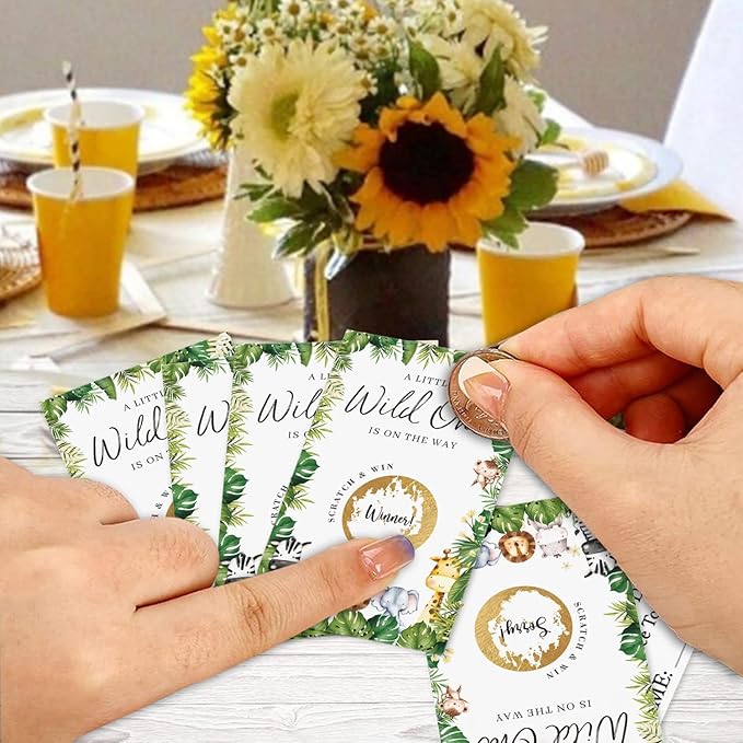 SRIHBET Safari Scratch Off Game Cards (50Pack), Forest Animals Baby Shower Game, Neutral Boy or Girl Event Theme Raffle Tickets Drawing Prizes Favors