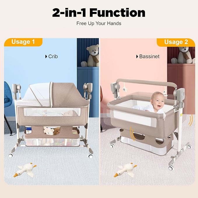 CNCEST Smart Electric Baby Bassinet Bedside Sleeper,Music Play,Automatic Cradle with 3 Speed Timing,5 Speed Wobbling,Portable Baby Bed Height Adjustable Crib,Nets+Mattresses