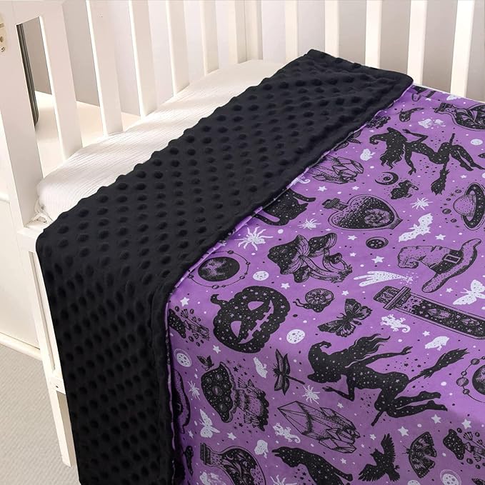Baby Blanket for Boys Girls Soft Minky with Double Layer Dotted Backing, Halloween Printed 30 x 40 Inch Receiving Blanket (Halloween Witch)