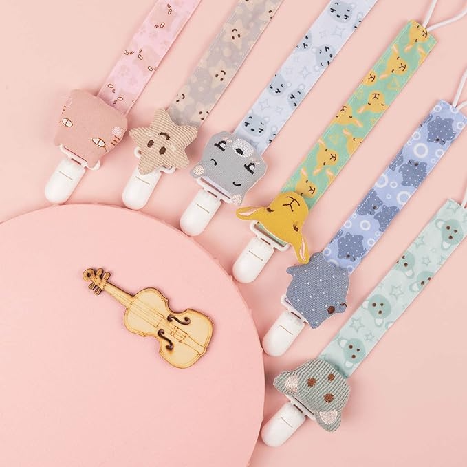 Babygoal Doll Pacifier Clips with Pacifier Case, 6 Pack Binky Paci Holder Clips and Leash for Boys and Girls Fits for Most Pacifier, Binkie Styles & Baby Teethers & Toys and Gift 6PS33-GZ