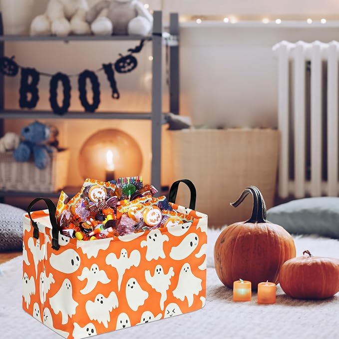 Ghost Halloween Party Basket, Collapsible Gift Storage Container for Kids' Toys and Clothes, Cute Organizer Box