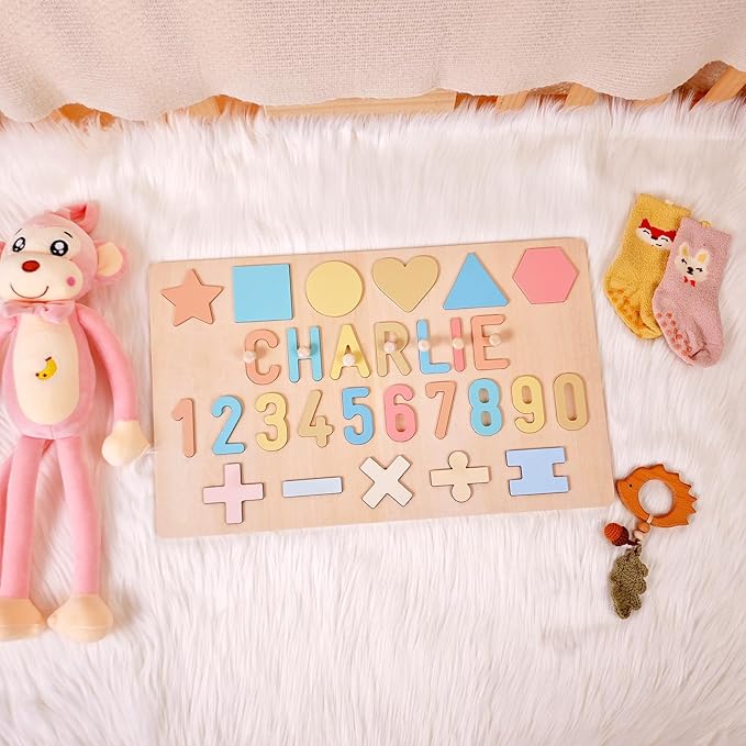 Name Puzzle for Kids Personalized, First Birthday for Baby Boy Girl, Wooden Name Puzzles for Toddlers 1-3, Educational Toys for 1 Year Old (Number)