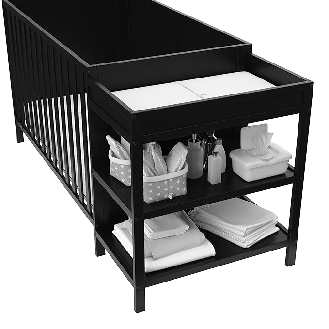 Graco Theo 5-in-1 Convertible Crib & Changer (Black) GREENGUARD Gold Certified, Converts to Daybed, Toddler Bed, Full Size Bed, Fits Standard Full-Size Crib Mattress, Adjustable Mattress Height