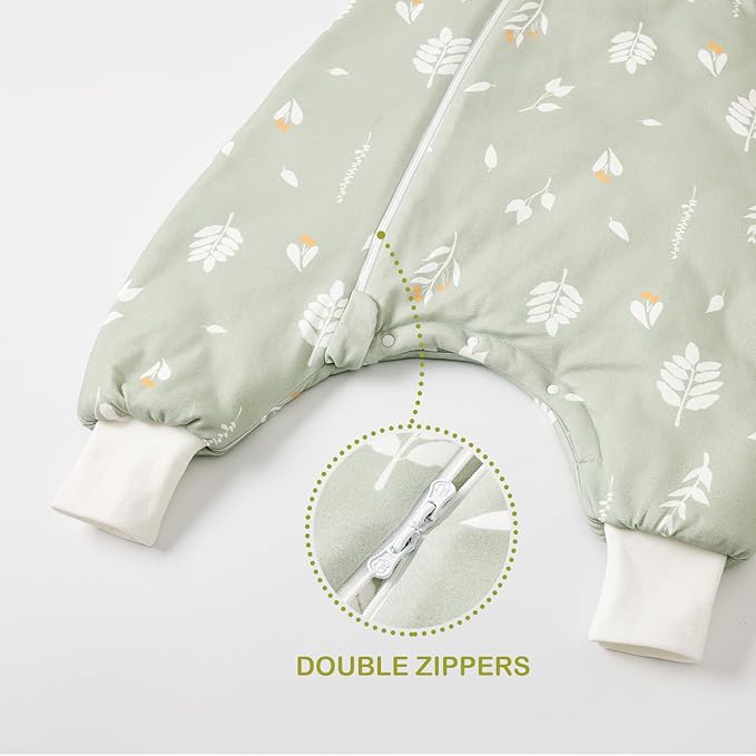3.5 TOG Super Soft Thick Detachable Long Sleeves Sleep Sack with Feet, 100% Cotton Winter Warm Toddler Sleep Sack, Foliage, Size L
