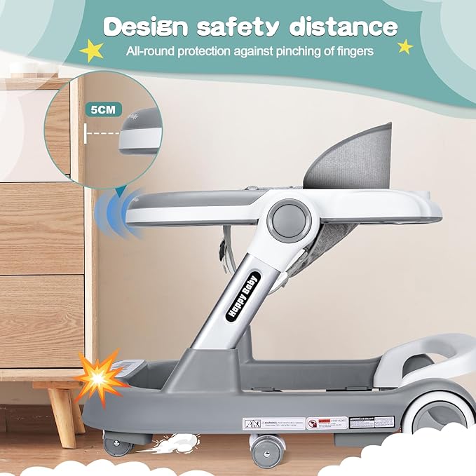 Baby Walker with Wheels 4 in 1 Foldable Activity Center with Mute Wheels Adjustable Heights Anti-Fall Activity Center for Boys Girls Safe Infant Toddler Walker with Footrest for 6-24 Months