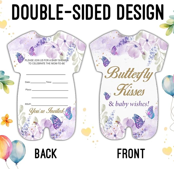 LyoGao Butterfly Baby Shower Invitations for Girl - Floral Butterflies Theme Butterfly Kisses and Baby Wishes Baby Shower Party Fill in Invites Cards With Envelopes (20 Pack)