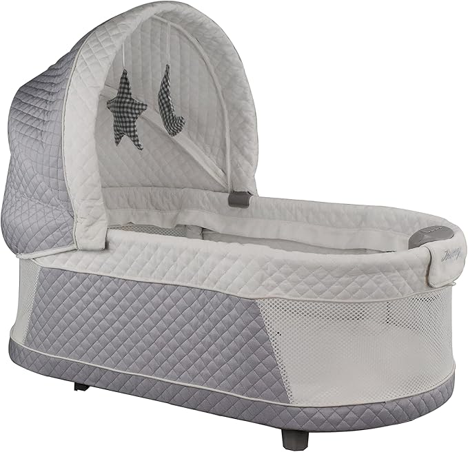 Journey 2-in-1 Convertible Infant Bassinet, Classic Design Baby Crib Sleeper with Storage, Comforting Vibrations, Soothing Lullabies, and Nature Noises (Soft Grey)