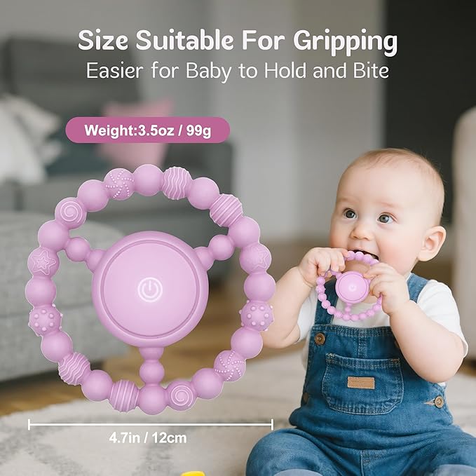 Vibrating Sensory Chew Toy for Babies & Autism Support - USB Rechargeable Baby Teething Toy with 3 Vibration Modes, Safe Silicone Chewers for Toddlers 6+ Months(Pink)