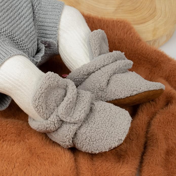 Sawimlgy Newborn Infant Baby Girl Boy Cotton Booties Stay On Sock Slippers Soft Bedroom Shoes Non-Skid Ankle Boots With Grippers Toddler Crib Warm Shoe First Walker Birthday Shower