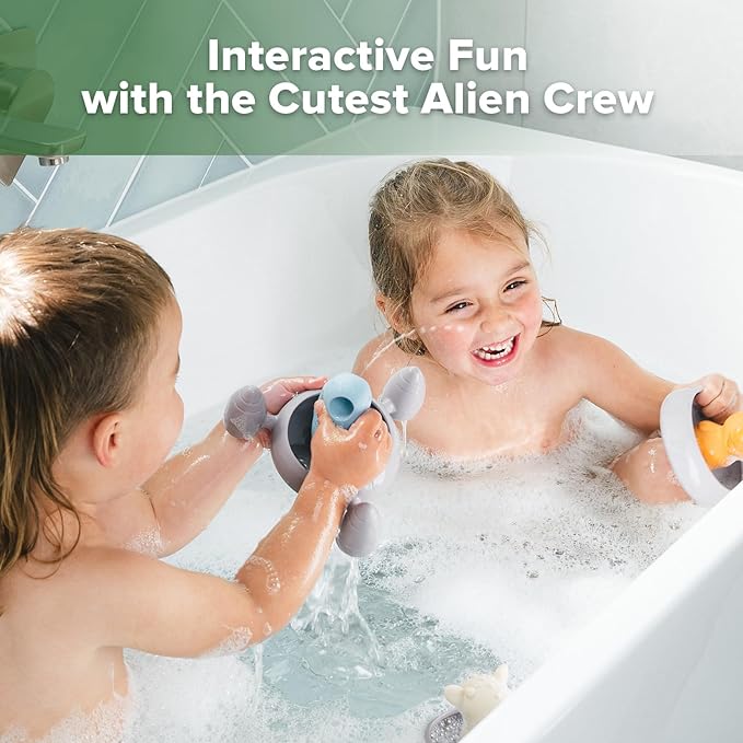 Haakaa Squeeze Alien Explorers Baby Bath Toys, Food Grade Silicone Toddler Bath Toys for Bathtubs/Swimming Pools/Beaches, Detachable Mold Free Floating Tub Toys for Kids Ages 1-3 (Whole Set)