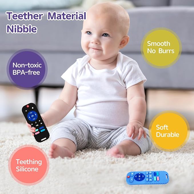 2 Pack Silicone Teethers for Babies 6-12 Months, Teething Toys for Babies 0-6 Months, Remote Teether for Baby, Sensory Toys for Babies,Toddler Infant Girl Boy Gifts