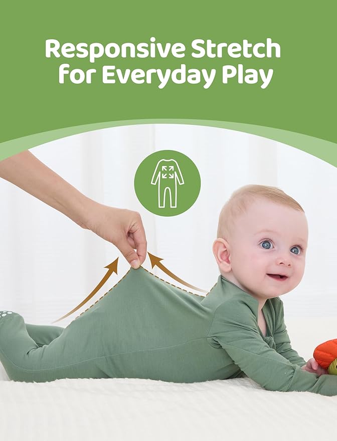 PATPAT Baby Footies Boys Girls - Bamboo Viscose - Zipper & Non-Slip Soles Romper Mitten - Footed & Footless Infant Clothes