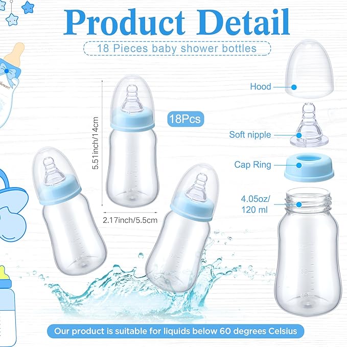 Roowest Bottle Chug Baby Shower Game Favors Including Dinosaur Theme Wooden Sign and 18 Pcs Baby Bottles for Gender Reveal Party Supplies