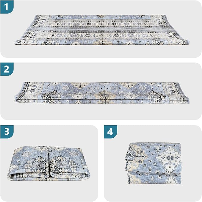 Dripex Vintage Washable Area Rug - 3x5 Entryway Rug for Indoor Door Mat Low-Pile Non-Slip Bedside Rug Bedroom Oriental Medallion Floral Print Carpet Soft Accent Rug Farmhouse Office Home Decor