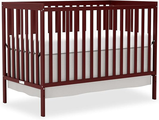Baby Crib 5-in-1 Convertible, Wooden Nursery Cribs Converts to Toddler Bed, Daybed and Full Size Bed, 3 Adjustable Base, Non-Toxic Finish (Cherry)
