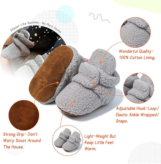 Sawimlgy Newborn Infant Baby Girl Boy Cotton Booties Stay On Sock Slippers Soft Bedroom Shoes Non-Skid Ankle Boots With Grippers Toddler Crib Warm Shoe First Walker Birthday Shower