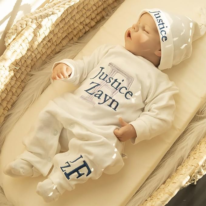 Personalized Baby Romper Hospital Newborn Coming Home Outfit Custom Embroidery Name Infant Sleepwear Gift for Baby Shower
