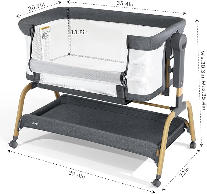 3 in 1 Baby Bassinet, Bedside Bassinet for Baby, Rocking Bassinet with Comfy Mattress and Wheels, 6 Height Adjustable Easy Folding Portable Bedside Crib for Newborn