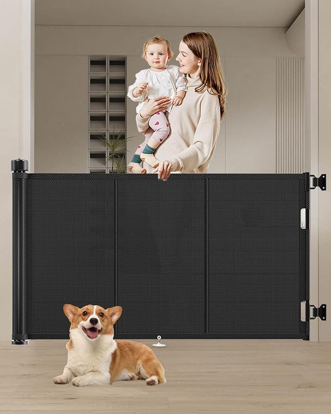 Upgraded 71" Retractable Baby Gates with Reinforced Strip Design to Prevent Crawling Through, 34" Tall Retractable Dog Gate, 6 FT Retractable Gates for Stairs, Doorways, Hallways