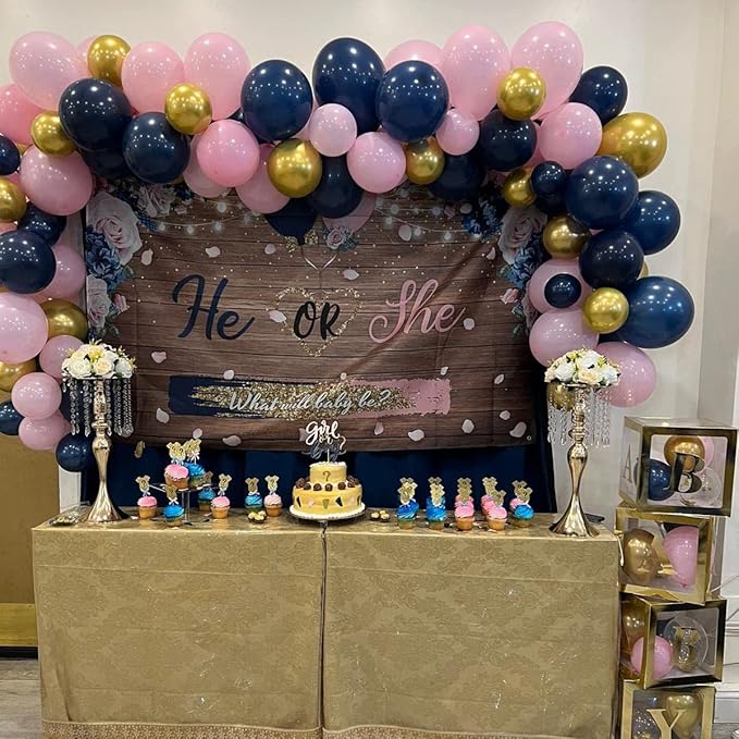 Navy Blue Pink Balloon Arch Garland Kit- Navy Blue Balloons Baby Pink Balloons for Baby Shower Bridal Shower Graduation Celebrations Gender Reveal Party Decorations