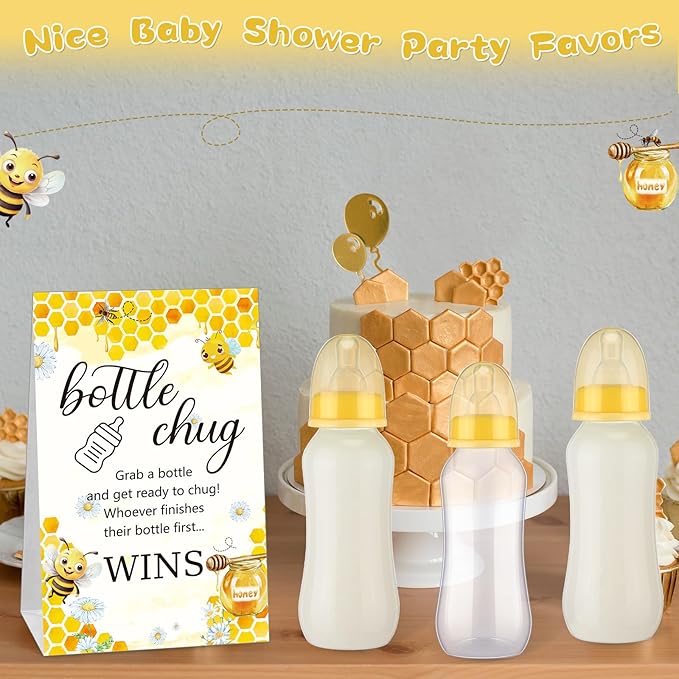 TrelaCo Cool Baby Shower Games Sets 12 Pcs Feeding Bottles with 1 Bottle Chug Sign for Gender Reveal Baby Shower Party Favors Decoration Games(Bee,Yellow)