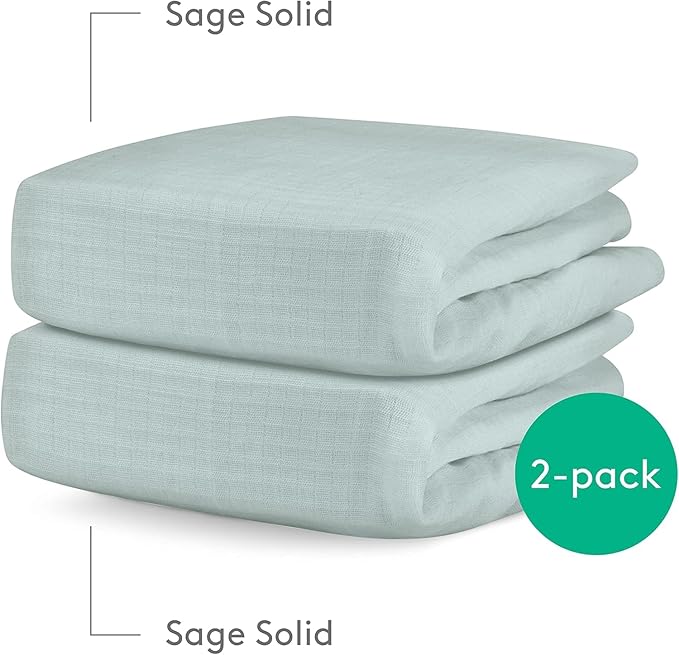Newton Baby Organic Fitted Crib Sheets (2-Pack) - Ultra Breathable and Soft, 100% Organic Muslin Cotton, Sage, Fits All Standard Cribs