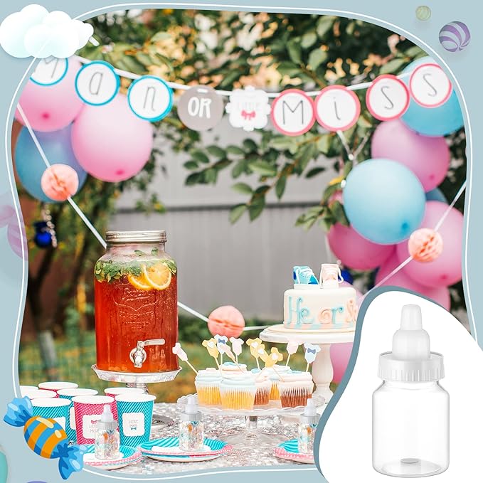 36 Pcs 3.5 Inch Baby Bottle Shower Favor Mini Plastic Candy Bottle Clear Bottles for Baby Shower Mini Feeding Candy Box for Party Favor Gift Decor(White)