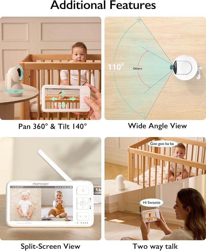 Momcozy Video Baby Monitor, 5.5” 1080P Full HD Baby Monitor with Camera No WiFi, Infrared Night Vision, 5800mAh 120-hrs Battery, ECO, VOX, 2-Way Audio, 1640ft Range, Record and Rewind Locally, BM03