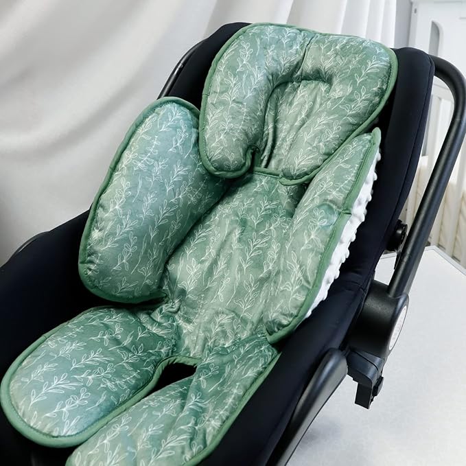 Baby Car Seat Head and Body Support,2-in-1 Reversible CarSeat Insert,Soft Cushion for Stroller, Swing, Bouncer,Green Sage
