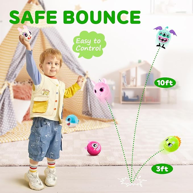 Plush Bouncy Balls for Kids & Toddlers - 3" Large Safe Size BPA Free- Toddler Toys Stuffed Animals -Indoor Outdoor Games - 3 Pack Bulk - Birthday Hallowwen Gift for Boys Girls 1-3 3-5 5-8 8-12