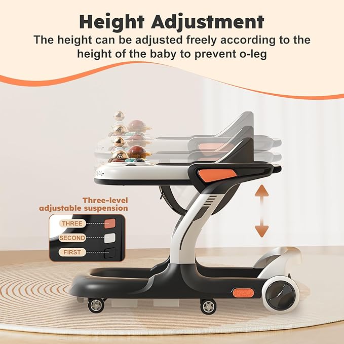 Baby Walker,Music & Lights Baby Walker with Wheels,9 Adjustable Heights Baby Activity Center,Baby Walkers with Foot Pads for Boys Girls Babies,Anti-Fall Bouncer Combo