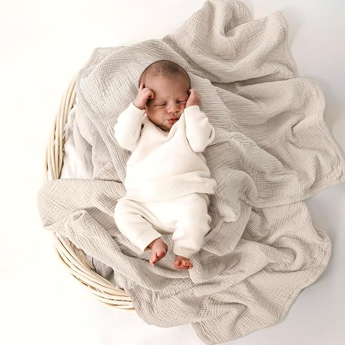 lulumoon Baby Blanket for Newborns: Muslin Swaddle for Receiving Neutral - Crib Quilt for Travel Boy & Girls 30"x40"(Ivory)