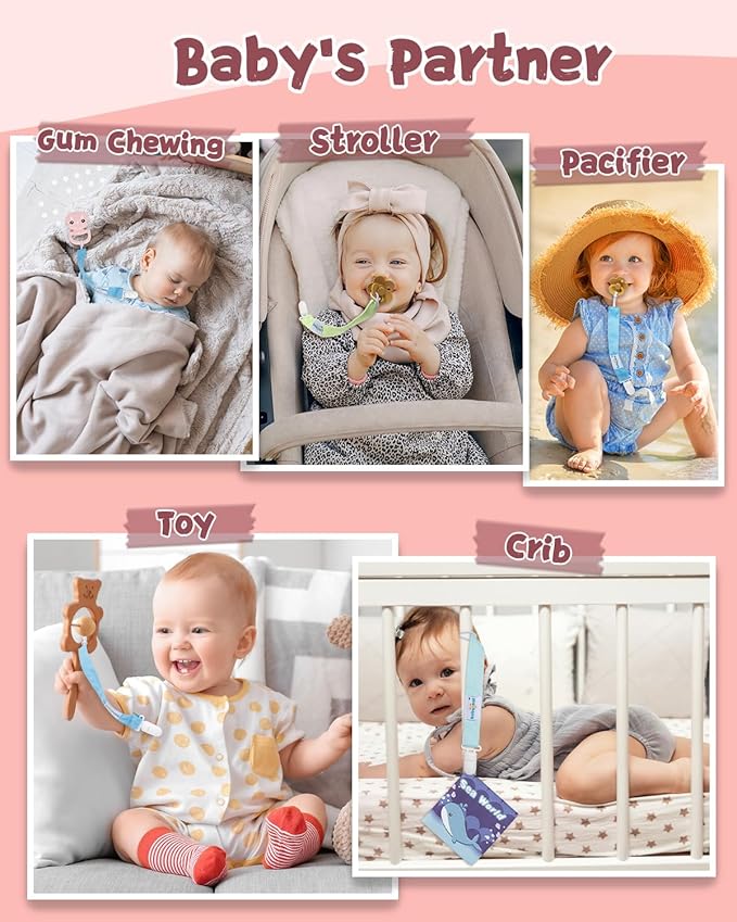 Babygoal Pacifier Clips 8 Pack, Pacifier Holder Clips for Baby Boys and Girls Fits for Most Pacifier, Binkie Styles & Baby Teethers & Toys and Gift-Neutral Color 8PB25