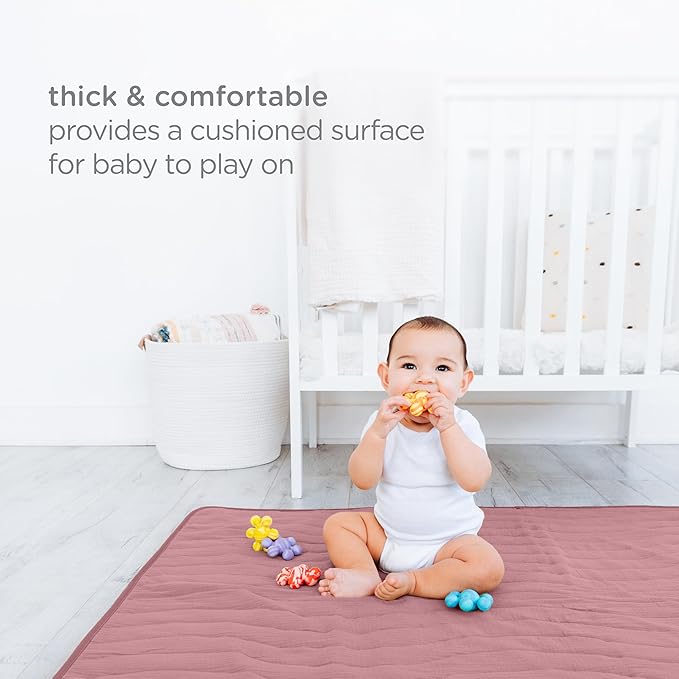 Ubbi Baby Floor Mat, Thick and Comfortable 40.5 x 57 Padded Play Mat for Babies and Toddlers, Detachable Cotton Muslin Cover, Machine Washable and Foldable, Fig Blossom