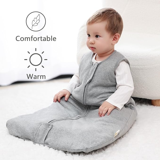 Mosebears Sleep Sack Baby Winter Wearable Blanket with 2-Way Zipper,2.5 TOG Cotton Sleep Sack Unisex (Grey, 12-18 Months)