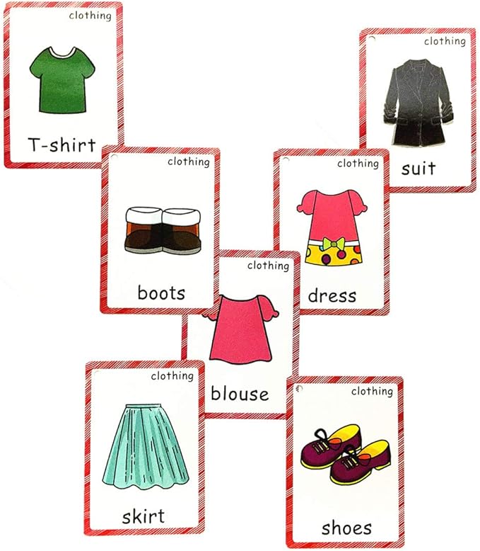 SANTSUN Set of Clothing Flash Cards for Toddlers(36 pc) | Kids Learning Flashcard & Montessori Pocket Cards Toys | Perfect for Pre-K Decor Background Wall Stickers, Teacher/Autism Therapists Tools
