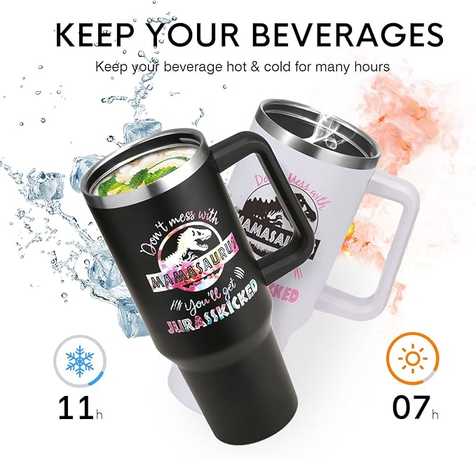 NOWWISH Gifts for Mom, Mamasaurus Mom Coffee Tumbler, Birthday Gifts for Mom Women Mother-in-Law Wife New Mom, Mothers Day Gift from Daughter - White 40 Oz