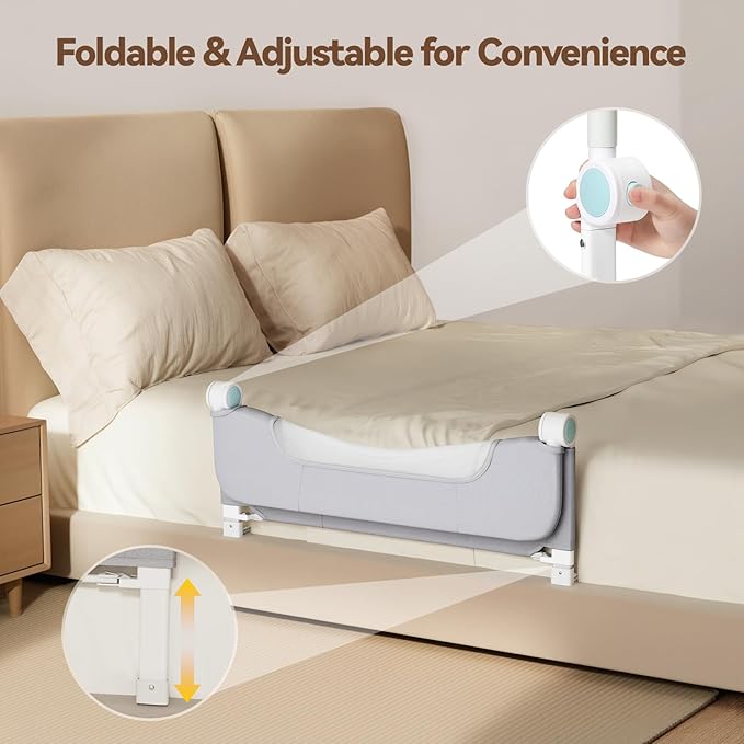 Reinforced Safety Bed Rail for Toddlers – 32” Bed Rail Guard with Thickened Material, Foldable & Adjustable Rail for Crib, Twin, Full, Queen, King Beds