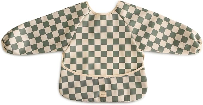 mushie Long Sleeve Baby Bib | Water Resistant Adjustable Fit for Ages 6-24 Months
