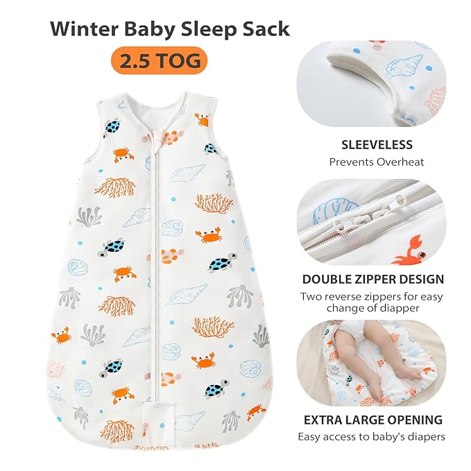 Mosebears Sleep Sack Baby Winter Wearable Blanket with 2-Way Zipper,2.5 TOG Cotton Sleep Sack Unisex (Ocean Animal, 18-24 Months)