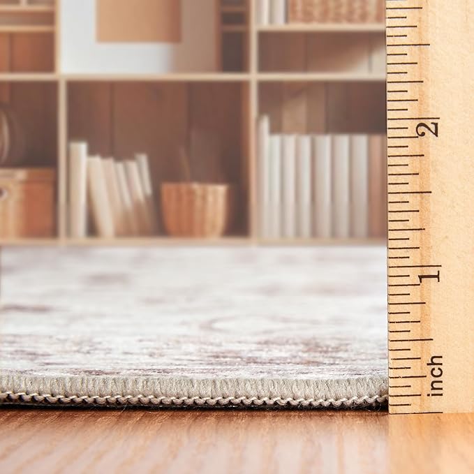 ReaLife Rugs Machine Washable Area Rug - Living Room Bedroom Bathroom Kitchen Entryway Office - Padded Low Pile Stain Resistant Premium - Boho Farmhouse Vintage - BEV - Beige 5' x 7'