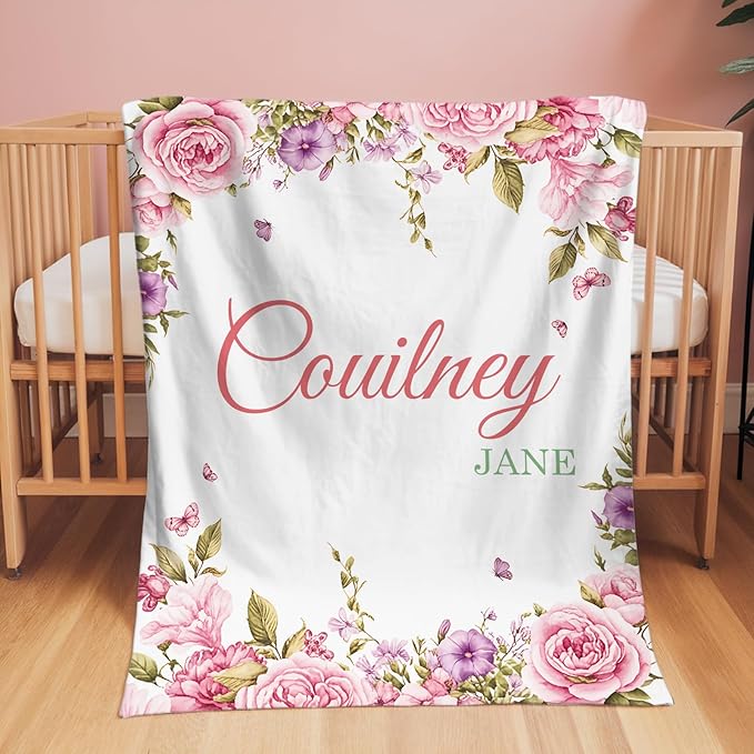 Personalized Baby Blanket with Name, Custom Name Blanket for Kids Soft Flanne Blankets in Easter Personalized Baby Gifts for Infant Newborn Shower (Purple-3)