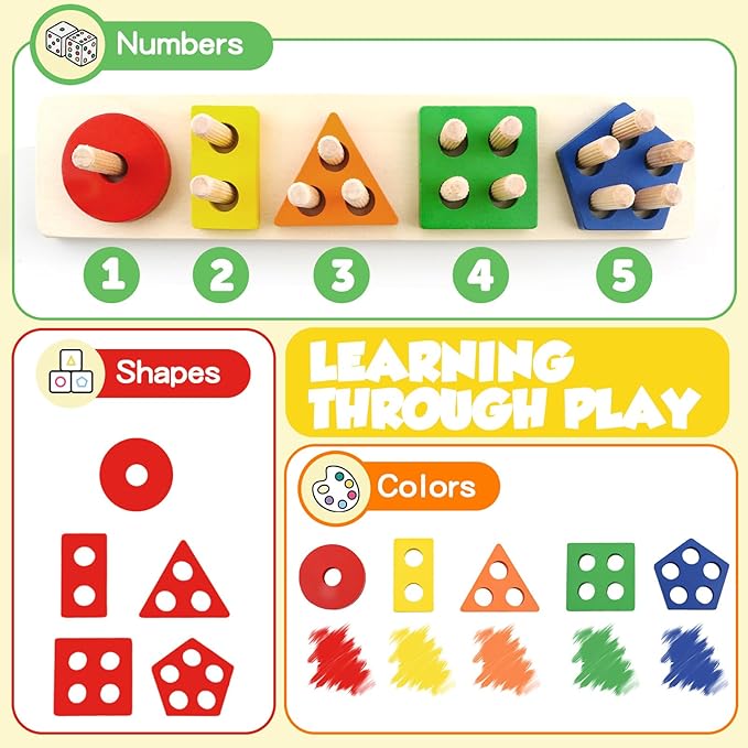 Montessori Toys for 1 2 3 Year Old Girls Boys, Wooden Sensory Toys for 1-3 Year Old Birthday Gifts, Education Toddler Puzzles Toddler Easter Basket Stuffers Learning Toy Activities Puzzles Ages 1-3