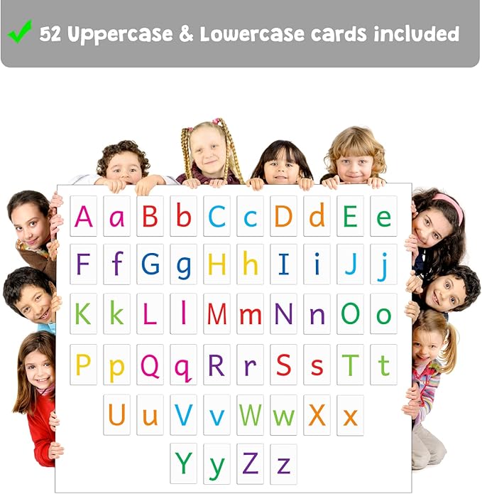Magnetic Big Alphabet ABC Flash Cards - 52 Sturdy Uppercase & Lowercase Large Letters, Colored - for Classroom Teachers, Homeschool, ESL, Kids and Adults