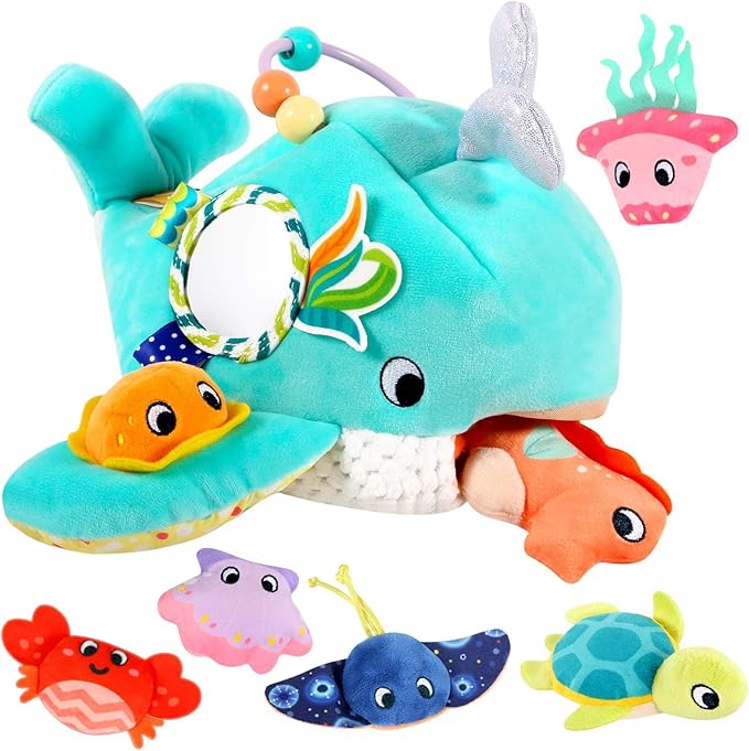 FREYBLI Baby Toys 6-12 Months - Soft Ocean Adventure Toy with Rattle, Crinkle Paper, Squeaker, Mirror - Baby Sensory Montessori Toys for 6-9-12 Month Old Developmental, 1 Year Old Boy Girl Gifts Toys