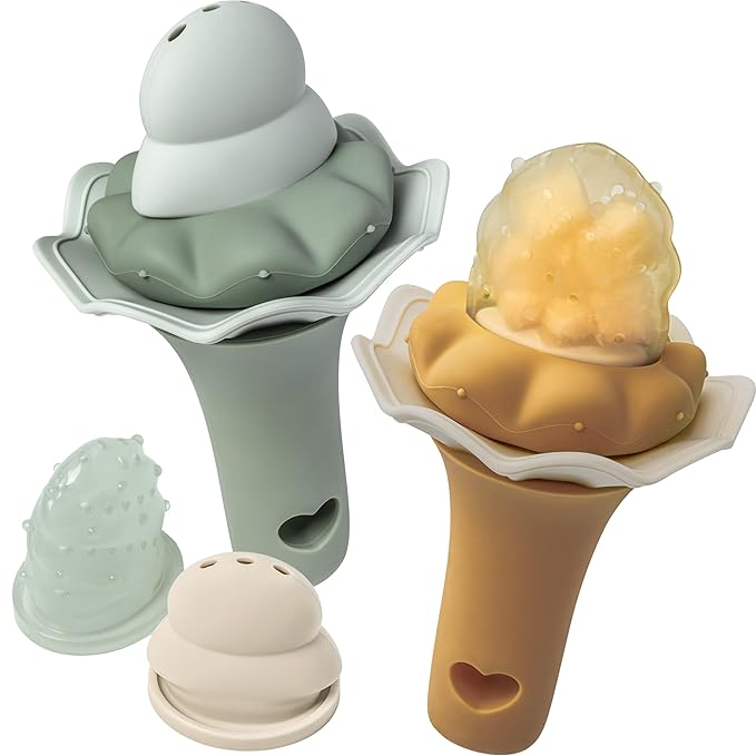 Moonkie Baby Fruit Feeder, BPA Free Silicone Food Feeder for Infant Self Feeding, Baby Shower Gifts for Teething Relief, Baby Feeding Essentials 4 Months+, Two Pouches, 2 Pack