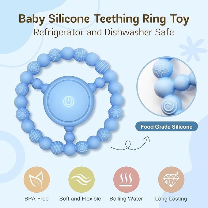 Vibrating Sensory Chew Toy for Babies & Autism Support - USB Rechargeable Baby Teething Toy with 3 Vibration Modes, Safe Silicone Chewers for Toddlers 6+ Months(Blue)