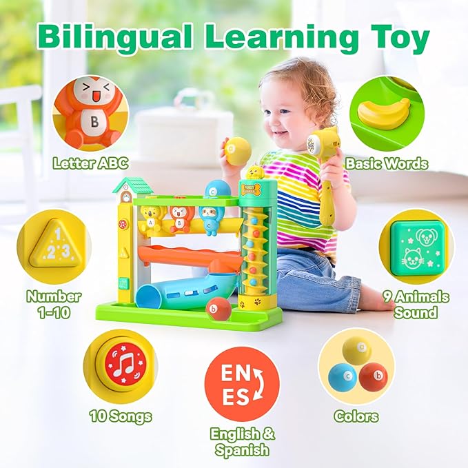 Musical Toys for 1 Year Old Boy Girl, Bilingual Learning Educational Toys with Music Light, Toddlers Ball Drop Toy 1-2 Yr, Gifts Presents for 1 Year Old Boy Girl, 1st First Birthday Gifts